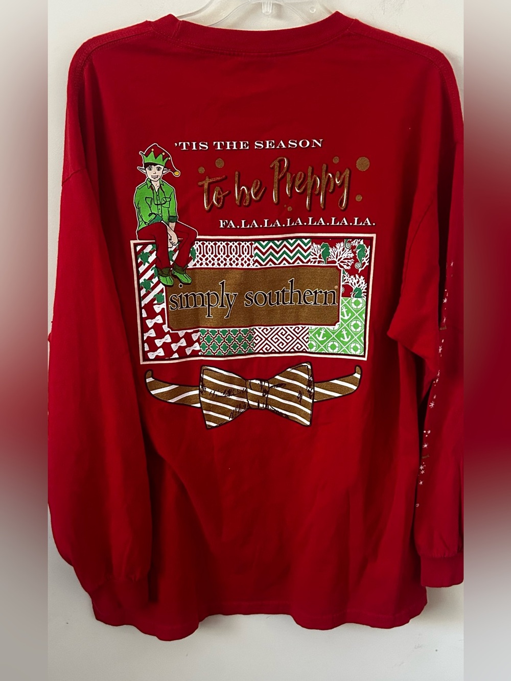 Simply Southern Women T-Shirt‎ Red Long Sleeve Tis The Season To Be Preppy L/XL